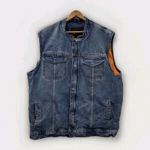 Daniel Smart Vest Men's 3XL Blue Denim Jean Conceal Carry CCW Motorcycle Orange